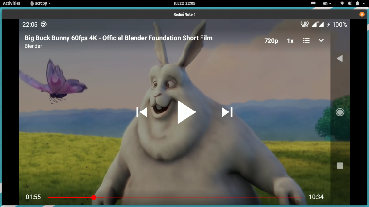 A screenshot showing successful scrcpy connection between the Android phone and the computer.